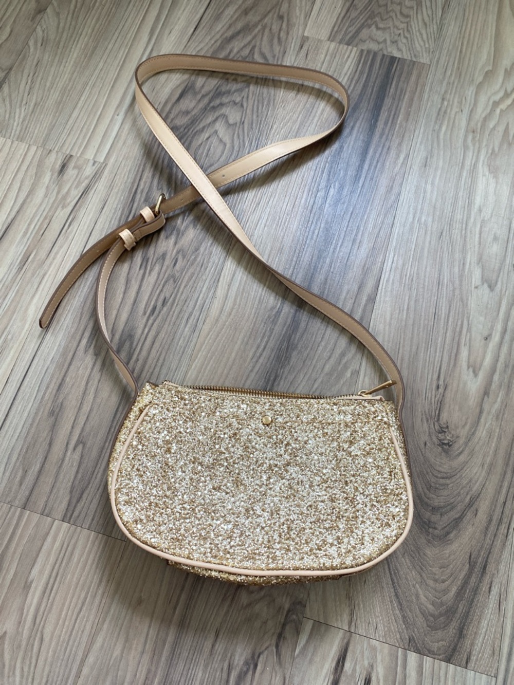 a new day Glitter Crossbody Bag in Champagne and Tan